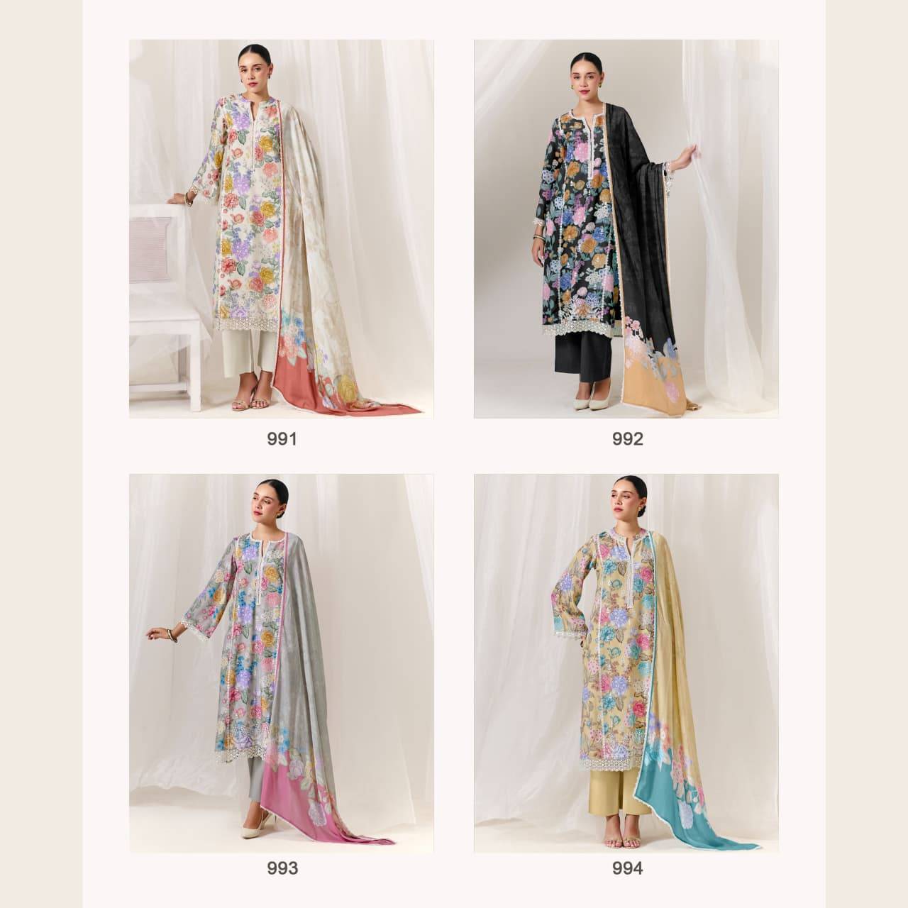 Rosa By Kimora suit 991 To 994 Series Stylish Beautiful Colourful Muslin Dresses At Wholesale Price